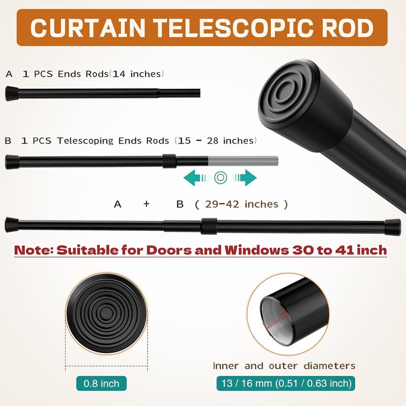 WindBreath Spring Tension Rods 29-42 Inches Adjustable Small Short Curtain Rod No Drill Anti-slip for Windows,Kitchen,Bathroom,Doors,Closet,Doorway 30 to 41 inch (Black) - Image 2